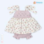 Knit And Fabric Baby Dress With Bloomers Cerezas
