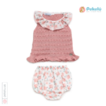 Baby Knit Set with Floral Fabric Bloomer