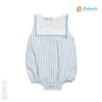 Romper in Striped Fabric with Bib Front